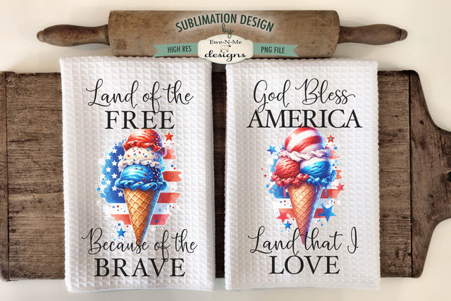 Patriotic Ice Cream Cones - July 4th Sublimation Dish Towel Designs Sublimation Ewe-N-Me Designs 