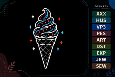 Patriotic Ice Cream Embroidery Design | 4th of July Independence Day Dessert Embroidery/Applique DESIGNS sg embroidery 