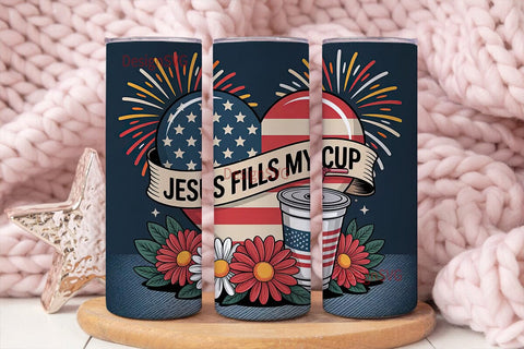 Patriotic Jesus Tumbler Wrap PNG Sublimation DesignSVG 