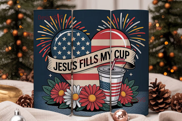 Patriotic Jesus Tumbler Wrap PNG Sublimation DesignSVG 