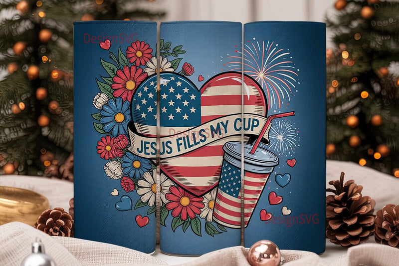Patriotic Jesus Tumbler Wrap PNG Sublimation DesignSVG 