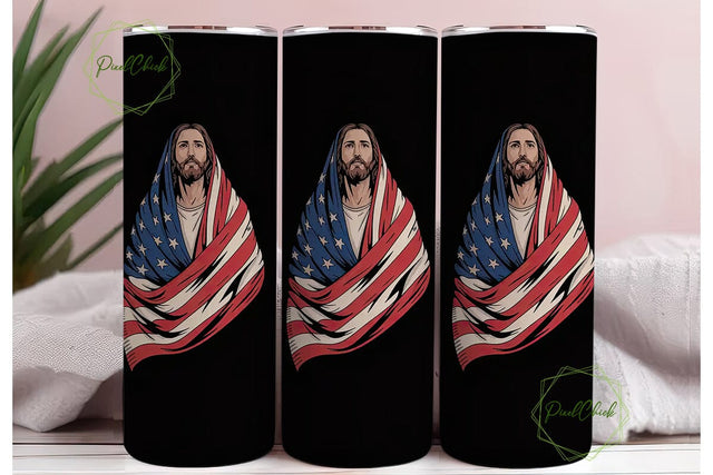Patriotic Jesus Tumbler Wrap Sublimation PixelChick 
