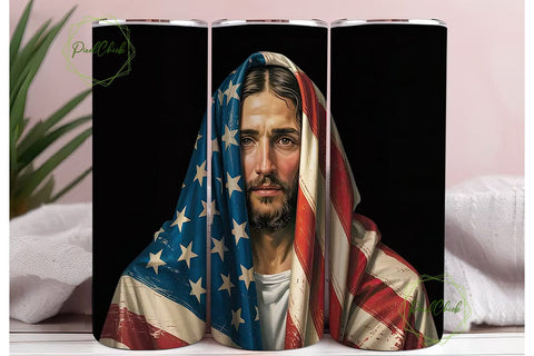 Patriotic Jesus Tumbler Wrap Sublimation PixelChick 