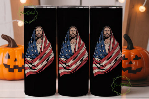 Patriotic Jesus Tumbler Wrap Sublimation PixelChick 