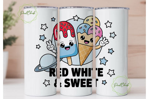 Patriotic Kawaii Ice Cream 20oz Tumbler Sublimation PixelChick 