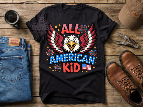 Patriotic Kid Eagle T-Shirt PNG, Kid Eagle, Patriotic Style, Red White Blue, Fun Design, Sublimation PNG, Statement Shirt, Holiday Vibes Sublimation SvggirlplusArt 