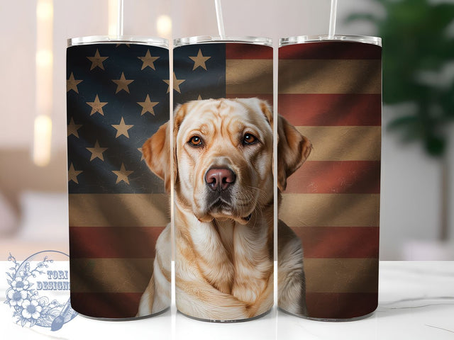 Patriotic Labrador Flag Tumbler, Retriever USA Tumbler, Patriotic Dog Wrap, Grunge Flag Wrap, Whimsical Lab Wrap, Sublimation Design, Trendy Gift Idea Sublimation ToriDesigns 