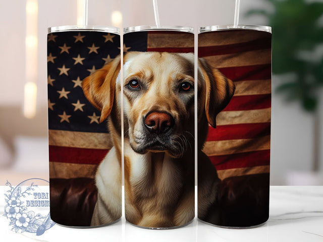 Patriotic Labrador Flag Tumbler, Retriever USA Tumbler, Patriotic Dog Wrap, Grunge Flag Wrap, Whimsical Lab Wrap, Sublimation Design, Trendy Gift Idea Sublimation ToriDesigns 