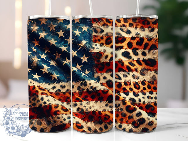 Patriotic Leopard American Flag 20oz Skinny Tumbler, USA Flag Tumbler Png, Straight & Tapered Tumbler Wrap, Instant Digital Download Sublimation ToriDesigns 