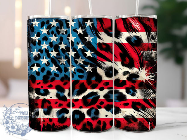 Patriotic Leopard Print American Flag Tumbler, American Flag Tumbler, Patriotic Leopard Tumbler, 20oz Tumbler Sublimation, USA Animal Print Tumbler, Digital Tumbler Wrap, Wild Patriotic Tumbler Sublimation ToriDesigns 