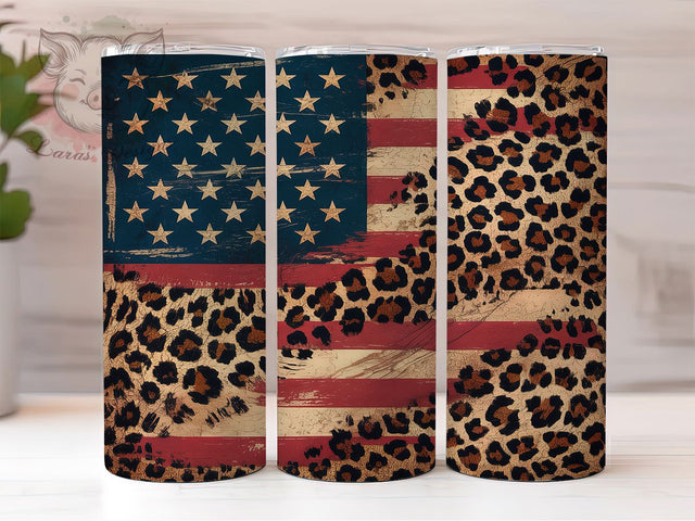 Patriotic Leopard Print USA Tumbler, Leopard Print Tumbler, Abstract Tumbler Wrap, 20oz Skinny Tumbler, Patriotic Tumbler Design, USA Tumbler Wrap, Animal Print Tumbler Sublimation Lara' s Designs 
