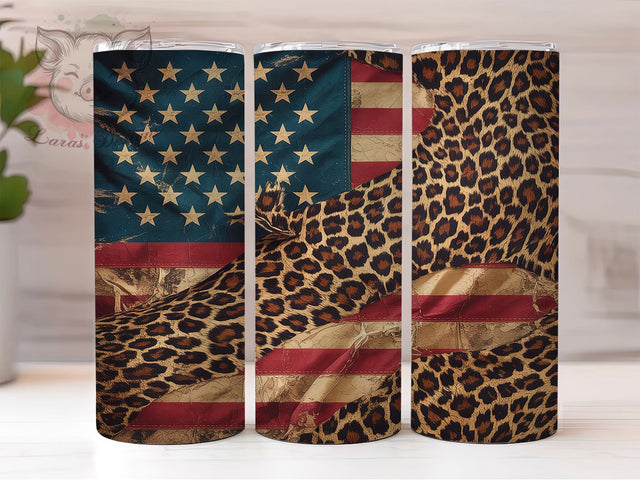 Patriotic Leopard Print USA Tumbler, Leopard Print Tumbler, Abstract Tumbler Wrap, 20oz Skinny Tumbler, Patriotic Tumbler Design, USA Tumbler Wrap, Animal Print Tumbler Sublimation Lara' s Designs 