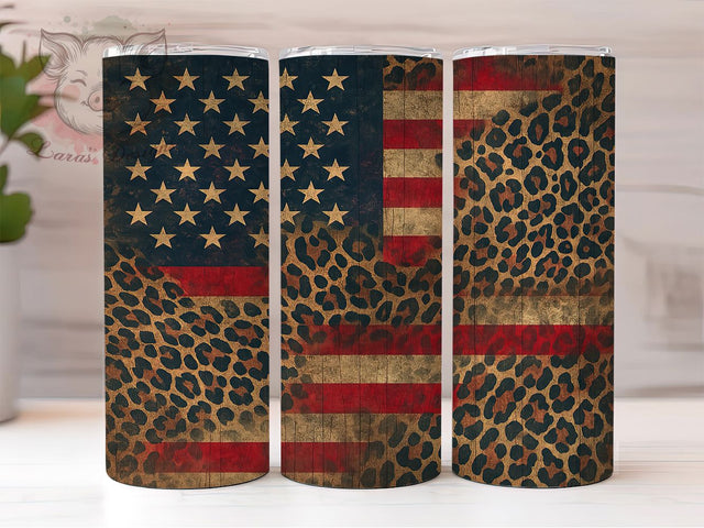 Patriotic Leopard Print USA Tumbler, Leopard Print Tumbler, Abstract Tumbler Wrap, 20oz Skinny Tumbler, Patriotic Tumbler Design, USA Tumbler Wrap, Animal Print Tumbler Sublimation Lara' s Designs 