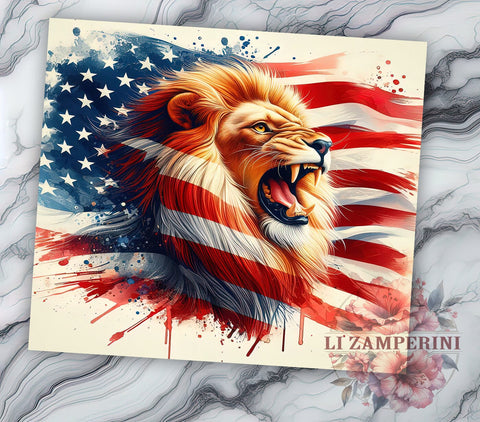 Patriotic Lion American Flag 20oz Tumbler Wrap PNG, 4th Of July Tumbler Png, Straight & Tapered Tumbler Wrap, Instant Digital Download Sublimation Li Zamperini 