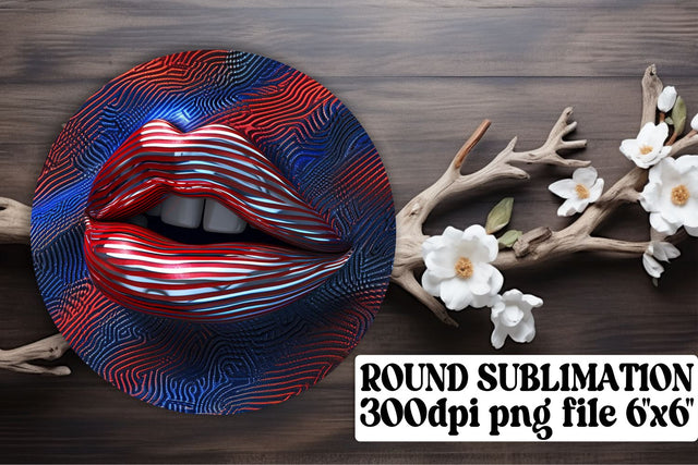 Patriotic Lip Art Round & Keychain Collection Sublimation afrosvg 