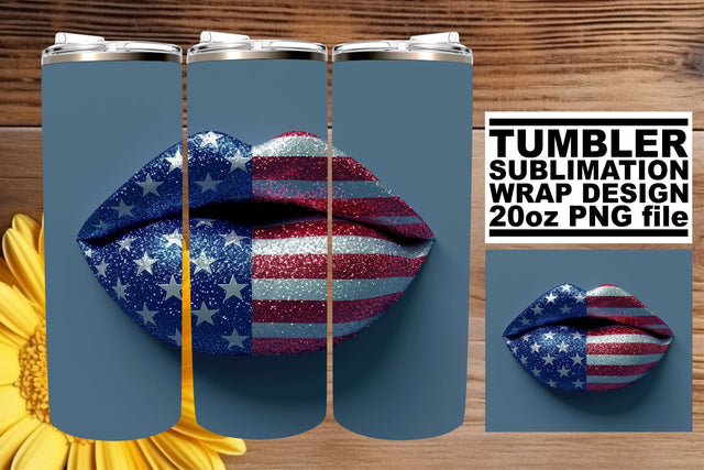 Patriotic Lip Art: USA Flag Tumbler Wrap Sublimation afrosvg 