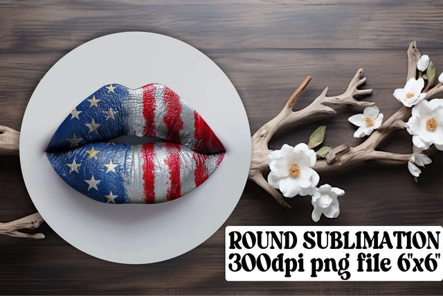 Patriotic Lip Designs Sublimation Set with Car Coaster Sublimation afrosvg 