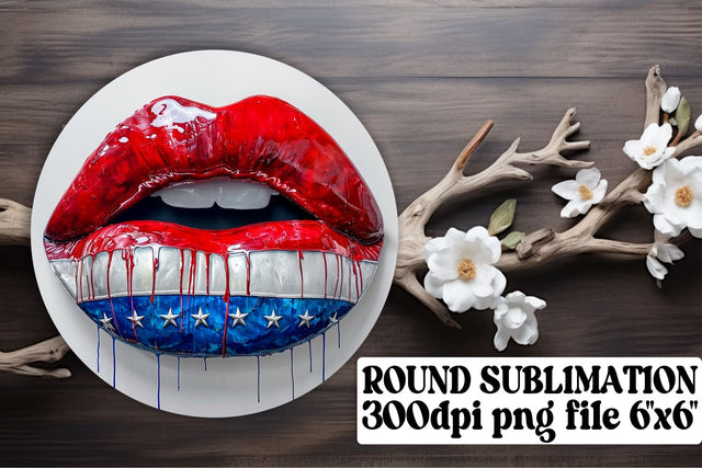 Patriotic Lip Kiss Keychain & Coaster Sublimation afrosvg 