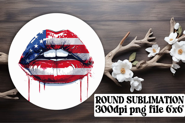 Patriotic Lip Kisses Sublimation Set with Car Coaster Sublimation afrosvg 
