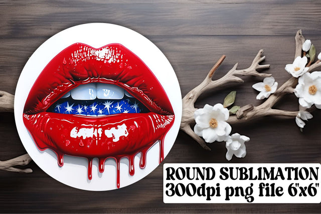 Patriotic Lip Prints Circle & Keychain Sublimation afrosvg 