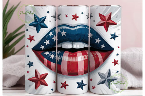 Patriotic Lips 20oz Tumbler Wrap Sublimation PixelChick 