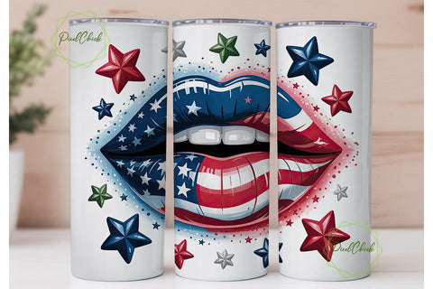 Patriotic Lips 20oz Tumbler Wrap Sublimation PixelChick 