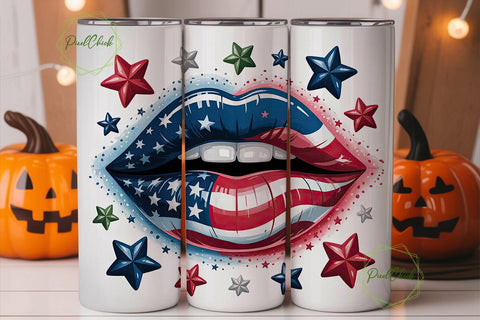Patriotic Lips 20oz Tumbler Wrap Sublimation PixelChick 