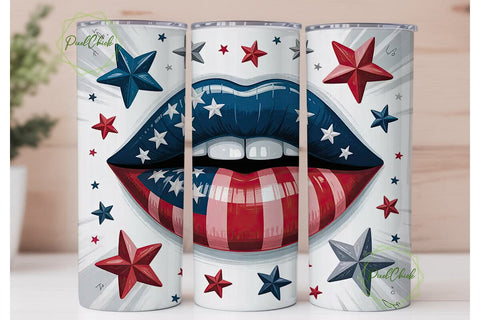 Patriotic Lips 20oz Tumbler Wrap Sublimation PixelChick 