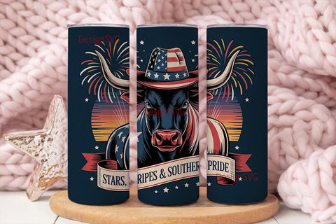 Patriotic Longhorn Bull 20oz Tumbler Sublimation DesignSVG 