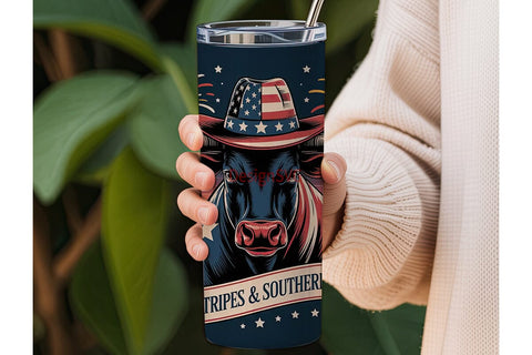 Patriotic Longhorn Bull 20oz Tumbler Sublimation DesignSVG 