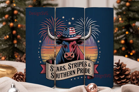 Patriotic Longhorn Bull 20oz Tumbler Sublimation DesignSVG 
