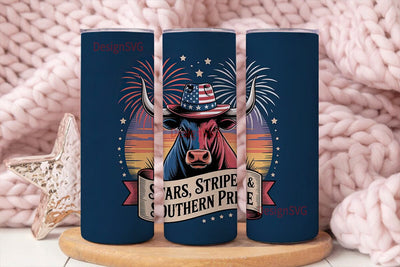Patriotic Longhorn Bull 20oz Tumbler Sublimation DesignSVG 
