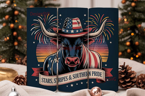 Patriotic Longhorn Bull 20oz Tumbler Sublimation DesignSVG 