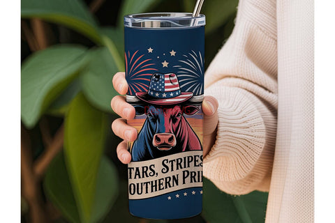 Patriotic Longhorn Bull 20oz Tumbler Sublimation DesignSVG 