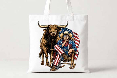 Patriotic Longhorn Cowboy PNG | American Flag Western Sublimation PNG SVG BillahCrafts 