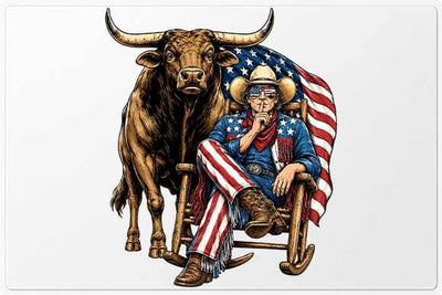 Patriotic Longhorn Cowboy PNG | American Flag Western Sublimation PNG SVG BillahCrafts 