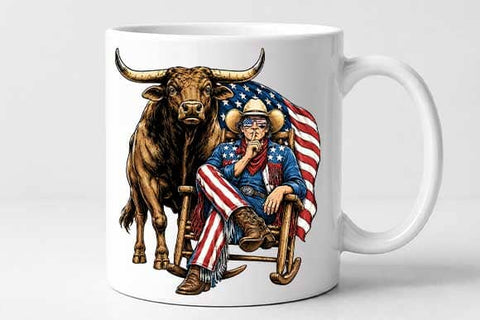 Patriotic Longhorn Cowboy PNG | American Flag Western Sublimation PNG SVG BillahCrafts 