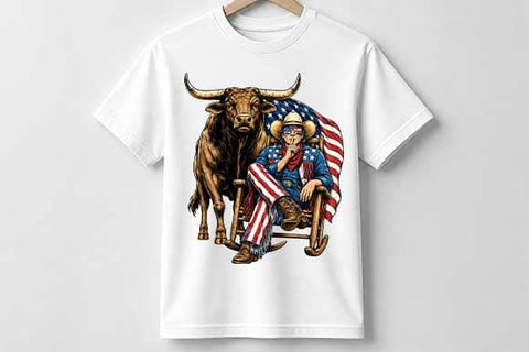 Patriotic Longhorn Cowboy PNG | American Flag Western Sublimation PNG SVG BillahCrafts 