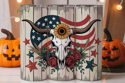 Patriotic Longhorn Skull 20oz Tumbler Sublimation PixelChick 
