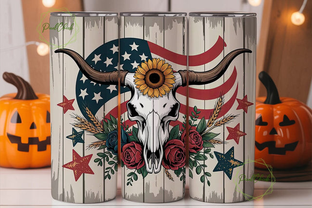 Patriotic Longhorn Skull 20oz Tumbler Sublimation PixelChick 