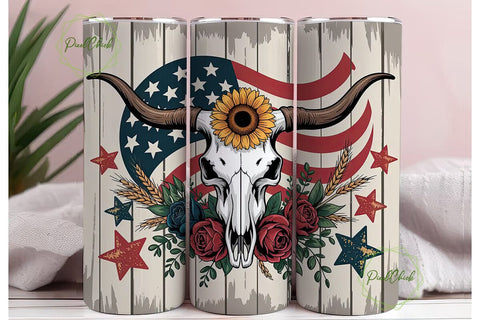 Patriotic Longhorn Skull 20oz Tumbler Sublimation PixelChick 