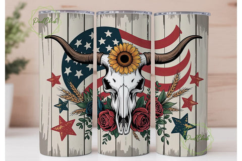 Patriotic Longhorn Skull 20oz Tumbler Sublimation PixelChick 