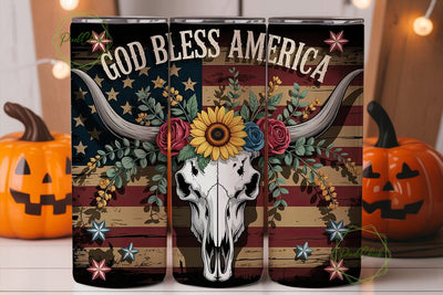 Patriotic Longhorn Skull 20oz Tumbler Sublimation PixelChick 