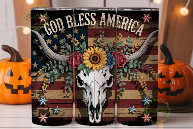 Patriotic Longhorn Skull 20oz Tumbler Sublimation PixelChick 