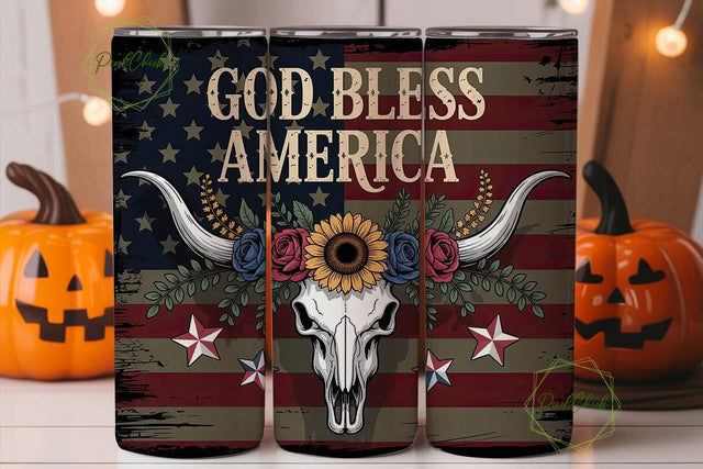Patriotic Longhorn Skull 20oz Tumbler Sublimation PixelChick 
