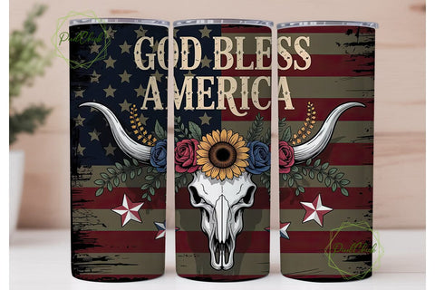 Patriotic Longhorn Skull 20oz Tumbler Sublimation PixelChick 