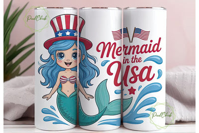 Patriotic Mermaid 20oz Tumbler Wrap Sublimation PixelChick 
