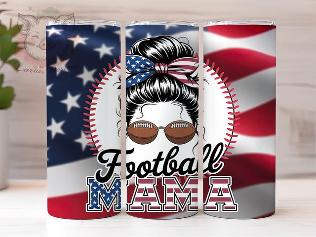 Patriotic Messy Bun Mama Tumbler Wrap, Messy Bun American Flag Wrap, 20oz Sublimation Tumbler, Patriotic Football Mom PNG, Game Day Mom Tumbler, USA Flag Sports Mom Wrap Sublimation Lara' s Designs 