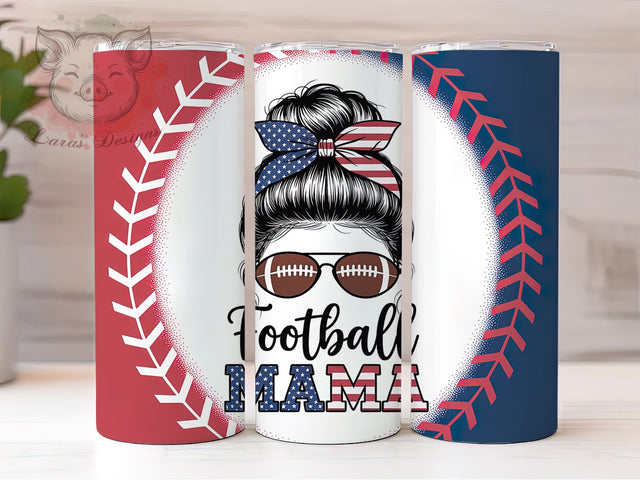 Patriotic Messy Bun Mama Tumbler Wrap, Messy Bun American Flag Wrap, 20oz Sublimation Tumbler, Patriotic Football Mom PNG, Game Day Mom Tumbler, USA Flag Sports Mom Wrap Sublimation Lara' s Designs 