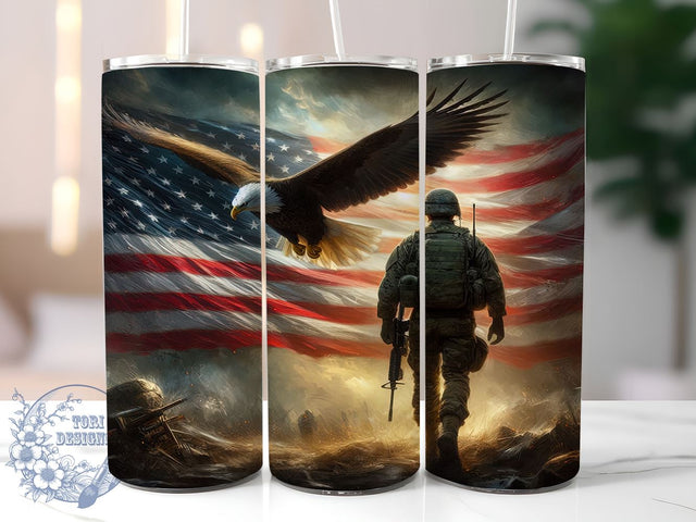 Patriotic Military Eagle 20oz Skinny Tumbler, 4th of July Tumbler Png, Straight & Tapered Tumbler Wrap, Instant Digital Download Sublimation ToriDesigns 